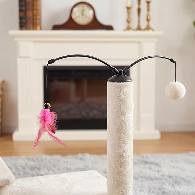 YUNIQUE Multi-Functional Cat Tree Tower, Big Cat Condo with Scratching Board, Rotating Toy & Deep Hammock, Luxury Perch Kitty Furniture for Indoor Cats (Beige)