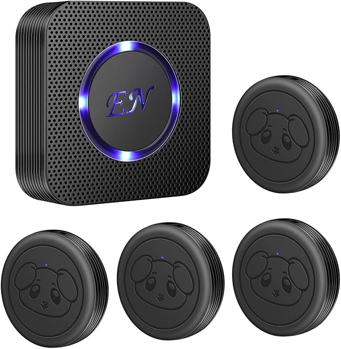 Dog Door Bell, Wireless Doggie Doorbells for Potty Training, Door Bell for Dogs to Go Outside, Dog Bells (Black, 1 Receiver 4 Transmitters)