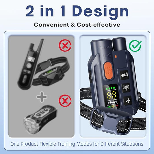 Dog Shock Collar with Remote Control, 4200FT Range, 4 Modes for Dog Training, Equipped with Ultrasonic Anti Barking, Rechargeable IP67 Waterproof Safe E Collar for Small Medium Large Dogs (10-150lbs)