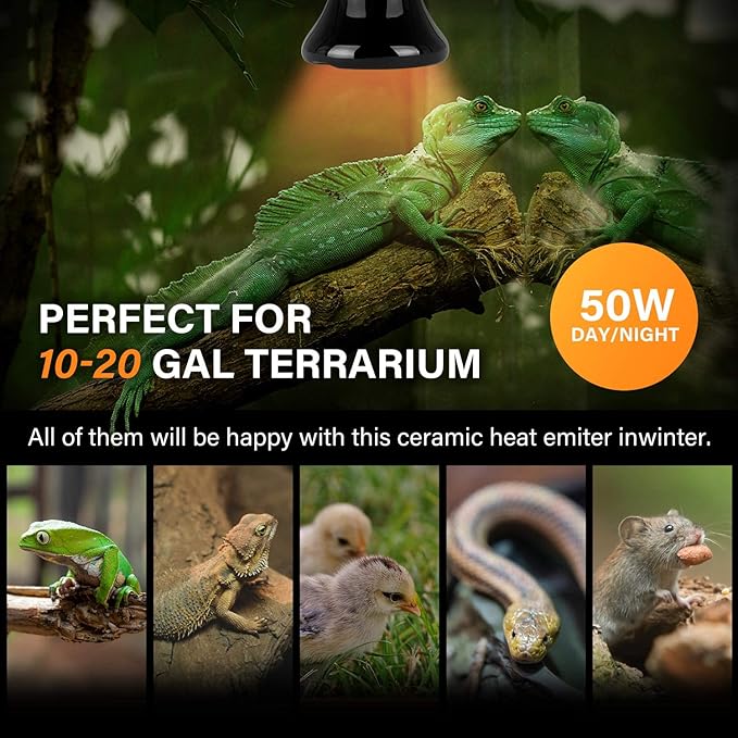 Simple Deluxe 50W 4-Pack Mini Ceramic Heat Emitter Reptile Heat Lamp Bulb No Light Emitting Brooder Coop Heater for Amphibian Pet & Incubating Chicken, Black