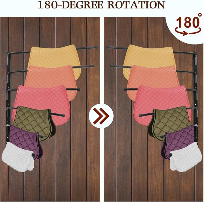 FAHKNS Saddle Pad Rack, 6 Bar Saddle Blanket Rack, 180 Degree Swing Horse Blanket Holder, Wall Mounted Horse Blanket Storage Rack for Horse Tack Room Organization