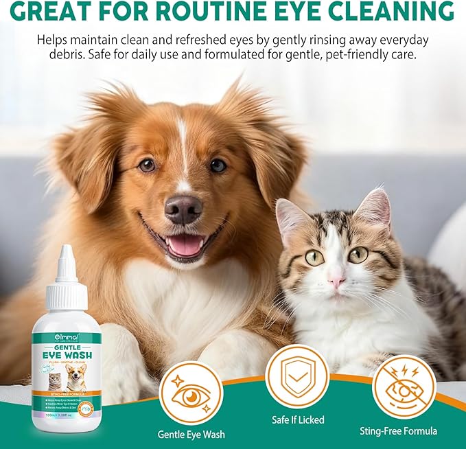 ISUNRISE Dog and Cat Eye Wash & Tear Stain Cleaner, Eye Drops for Dog and Cat Eye Infection Treatment to Soothe Irritation, Relieve Dry Eyes Pink Eyes, Safe & Gentle for All Animals, 3.38 fl oz