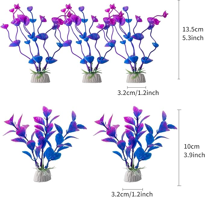 COMSUN 25 Pack Artificial Aquarium Plants, Small Size 4 inch Approximate Height Fish Tank Decorations Home Décor Plastic Light Purple