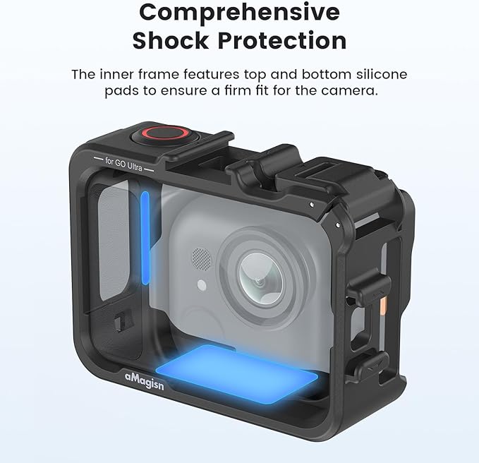 Cage for Insta360 Go Ultra Accessories, Protective Horizontally-Vertically Shoot Case for Insta360 Go Ultra, with Cold Shoe Mounts, 1/4" Threads, Quick Release Mounts Adapter, Ultra-Light (Black)