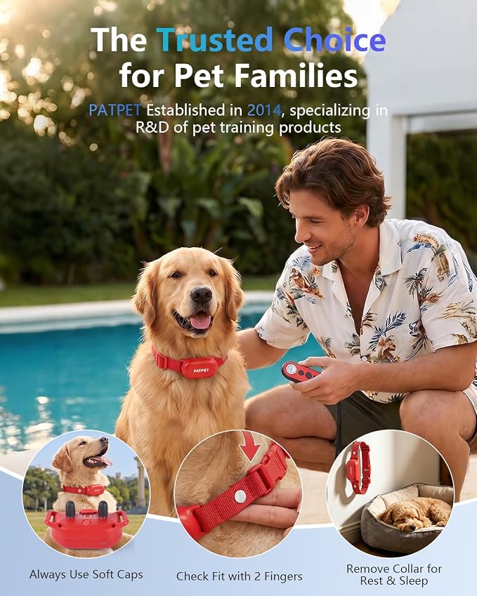 PATPET Shock Collar for Dogs - 4000FT Dog Training Collar with Remote, IPX7 Waterproof 4 Modes(Beep/Vibration/Shock/Safe) Dog Shock Collar, Rechargeable for Small Large Dogs (8-120Lbs) (Red)