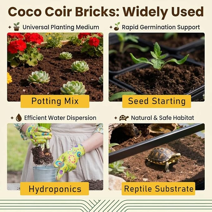 Halatool Organic Coco Coir Brick, 1 Pack Compressed Coco Coir for Plants, Coconut Fiber Substrate with Low EC & pH Balance, High Expansion Coco Peat Seed Starter Soil for Planting Gardening