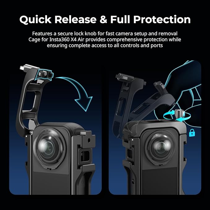 SMALLRIG Cage for Insta360 X4 Air Accessories, Aluminum Alloy Protective Case for Insta360 X4 Air Quick Release, Built-in Cold Shoe Mounts & 1/4" Threads, with Silicone Lens Cover - 5939