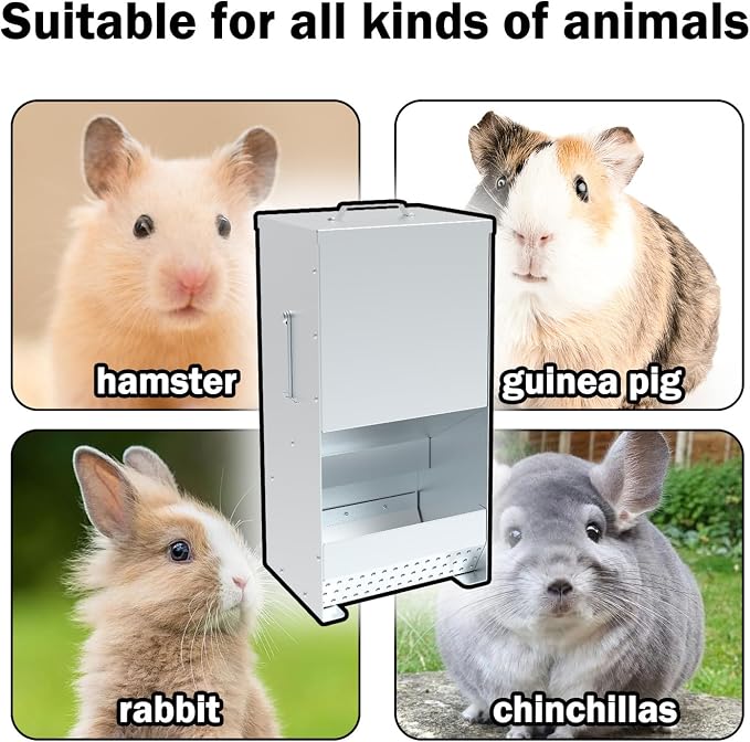 Metal Rabbit Feeder, 5-Pound Capacity Rabbit Feeder, Outdoor Small Animal Feeder for Rabbits, Chicks, Cats, Guinea Pigs, Free Large Capacity Small Animal Water Bottle