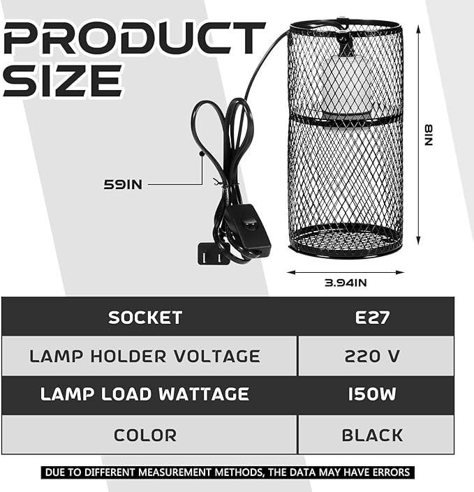 VIHOSE 4 Pcs Reptile Heat Lamp Guard with 150W Ceramic Heat Emitter Basking Anti Scald Heating Lamp Holder Mesh Cage Reptile Protection Lampshades for Lizard Snake Chick