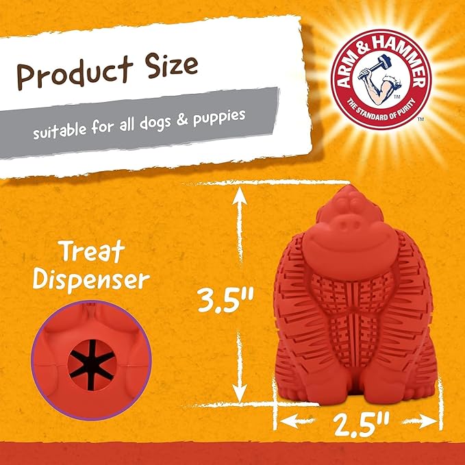 Arm and Hammer for Pets Super Treadz Mini Gorilla Dental Chew Toy for Dogs - Reduces Plaque and Tartar Without Brushing, Baking Soda Infused, Dishwasher Safe, Dogs Up to 25 Lbs, 3.5 Inch - 3 Pack