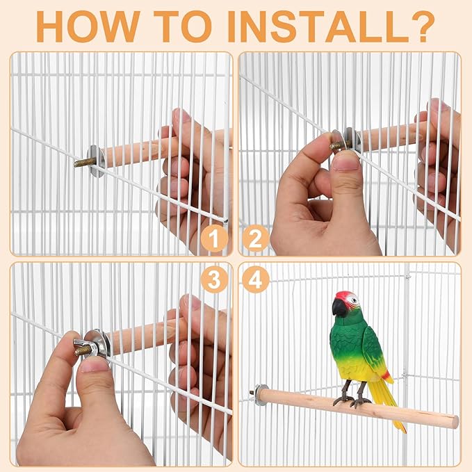 Angoily Dowel Wood Bird Perch Stand Set, Parakeet Perches, 5Pcs 4, 6, 8, 10, 11 Inch Parrot Stand Rods for Cockatiels Conures, Paw Grinding Stick with Metal Wing Nuts, Bird Cage Accessories