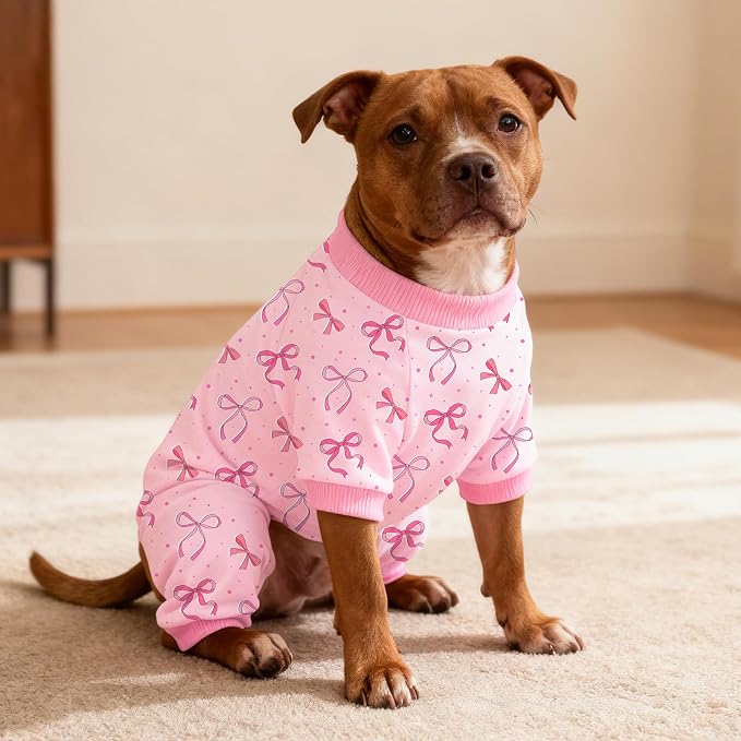 Dog Pajamas for Small Medium Dogs Recovery Suit Dog Pjs Dog Onesie Cute Soft Breathable Puppy Pajamas Pet Spring Summer Stretchy Pjs for Boy Girl - Pink Bows