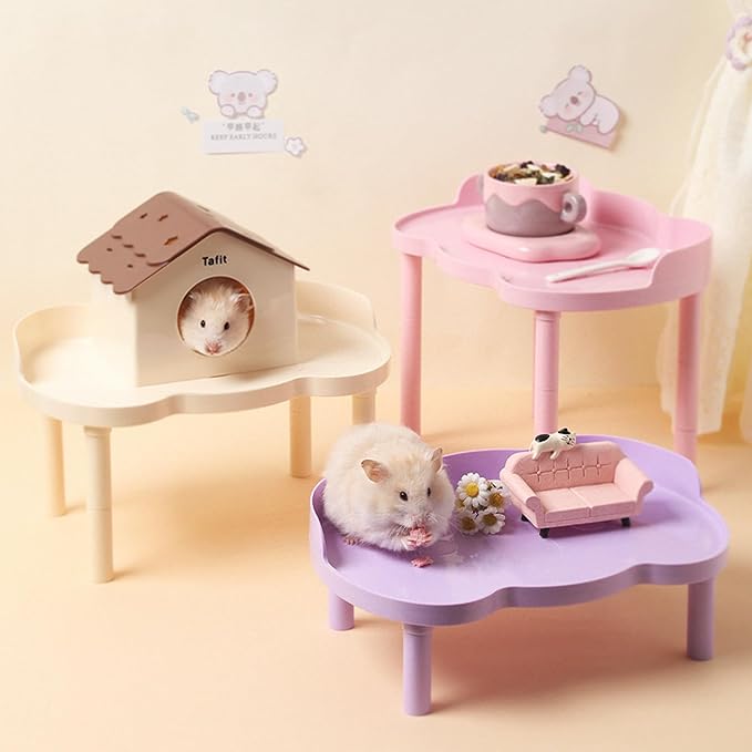 Hamster Play Color Plastic Platform Waterproof for Exercise Wheel Food Bowl Water Bottle and Other Cage Accessories (Cream White, 6.3" Height)