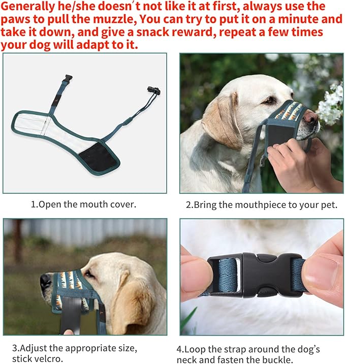 HEELE Dog Muzzle,Soft Nylon Muzzle Anti Biting Barking Chewing,Air Mesh Breathable Drinkable Adjustable Loop Pets Muzzle for Small Medium Large Dogs 4 Colors 4 Sizes (P-Green Valley, L)