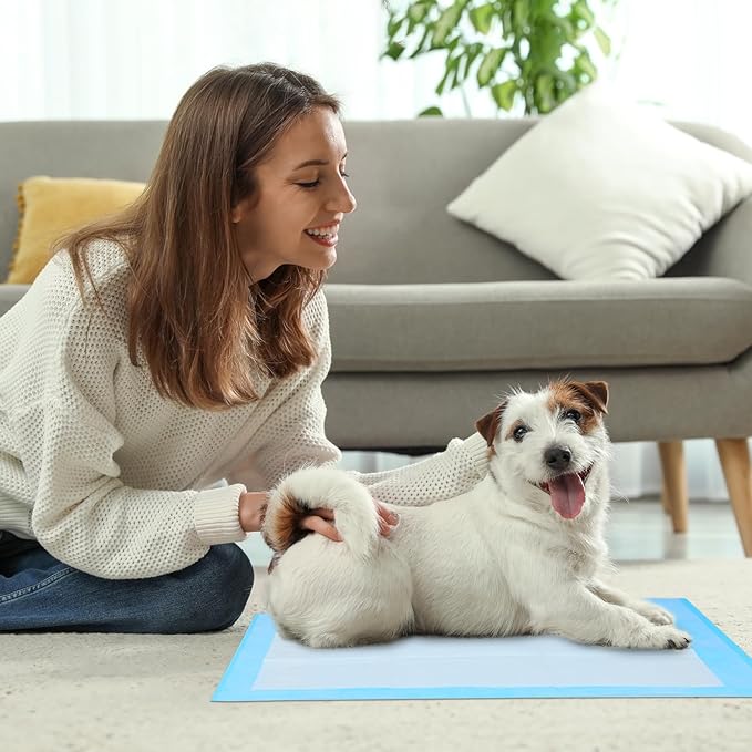 FluffyDream Super Absorbent Waterproof Dog and Puppy Pet Training Pad, Housebreaking Pet Pad,Blue (23.6"x23.6"（100PCS）)