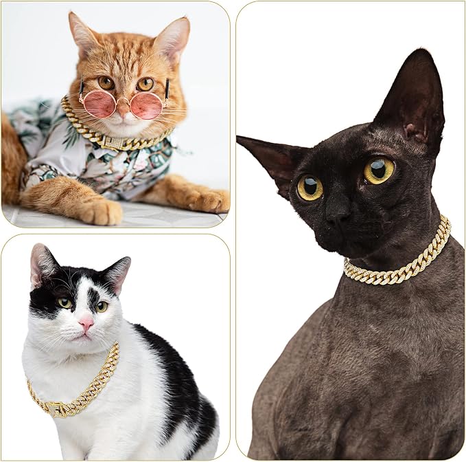 Tallew Gold Dog Chain Diamond Collar Walking Metal Chain Necklace with Secure Buckle Pet Cuban Style Collar Jewelry Accessories for Small Medium Large Dog Cats (10 inch)