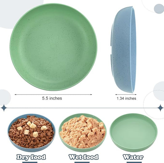 Tioncy 24 Pcs Cat Food Bowl 5.5'' Fatigue Relief Shallow Cat Food Dish Wide and Small Pet Wet Plate Wide Stray Wet Feeding Bowl for Ferrets Feral Short Legged Kitten, Wheat Straw(Blue,Green,Classic)