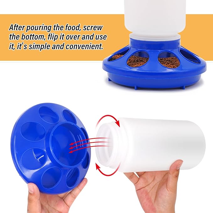 Chicken Feeder and Waterer Kit Set Automatic Chicken Waterer Feeder Poultry Duck Quail Chick Baby Bird Water Dispenser no Waste Poultry Coop Accessories Supplies(Blue)
