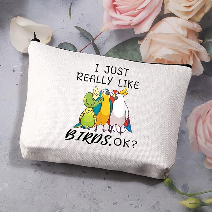 BDPWSS Parrots Makeup Bag For Women Parrots Lover Gift Bird Watching Cosmetic Bag i Just Really Like Birds Parrot Cockatoo Budgerigar Gift Ornithologist Gift (Just like birds)