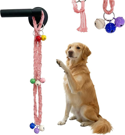 Dog Door Bell for Potty Training, Adjustable Dog Bells to Go Outside with Removable Bells Ring, Handmade Twisted Rope Puppy Training Bell (Pink)