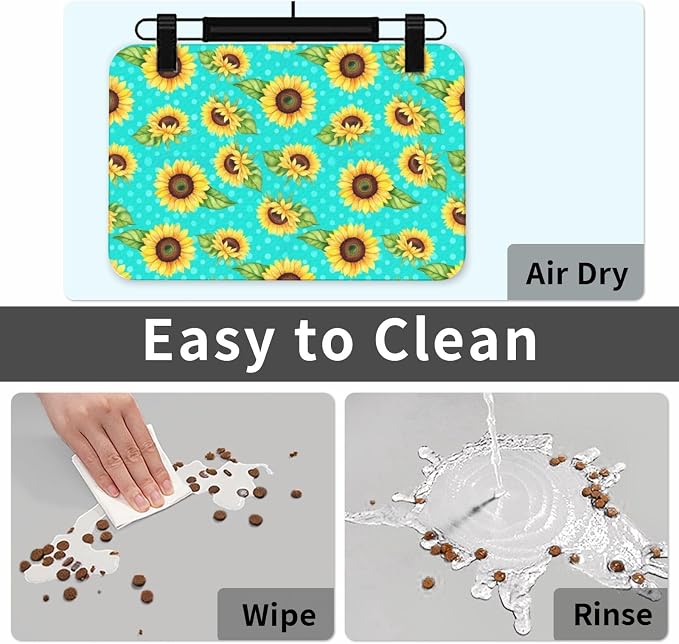 Dog Food Mat Pretty Sunflower Absorbent Dog Cat Bowl Mat for Food and Water