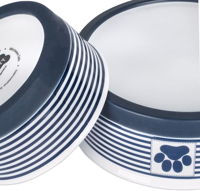 Bone Dry Paw & Patch Ceramic Pet Collection, Large Set, 7.5x2.4", Nautical Blue, (Pack of 2)