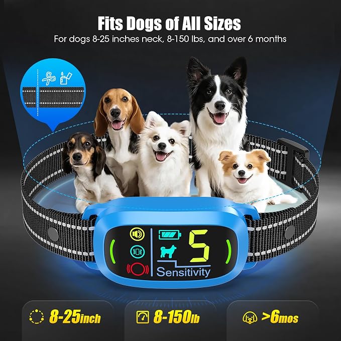 Smart AI Bark Collar for Large Medium Small Dogs, Anti Barking Device with 5 Training Modes, Exclusive Forced Bark-Stopping, Rechargeable IP67 Waterproof Bark Collar with 5 Sensitivity (Blue)