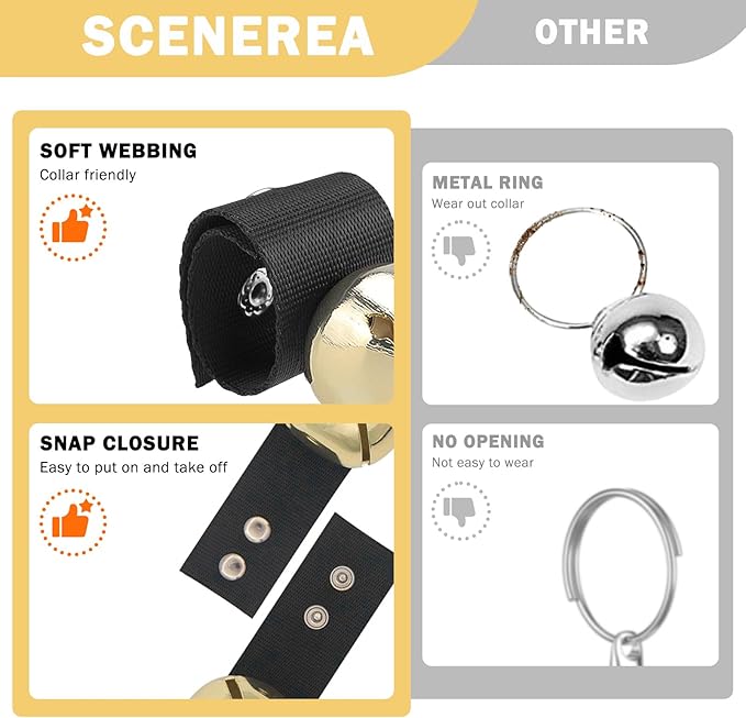 SCENEREAL Large Bell for Dog Collar, 2 Pack 1.5" Extra Loud Collar Bells for Cats and Dogs Training, Hiking, Walking, Hunting, Pet Tracker, Pet Bell for Save Wildlife and Birds Gold