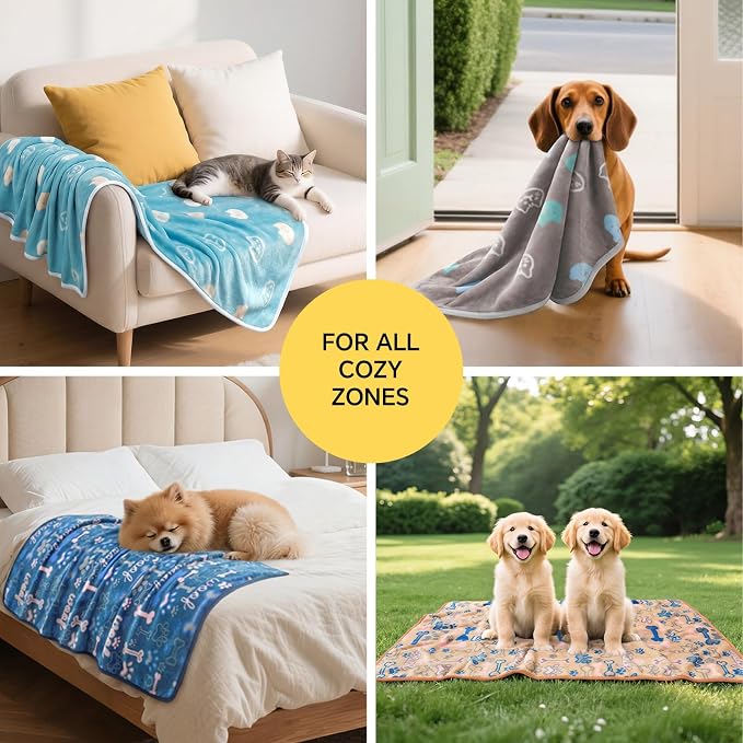 1 Pack 6 Blankets Dog Cat Soft Fluffy Fleece Pet Blanket Warm Cute Print Design Puppy Kitten Blanket Doggy CAT Small (23" x16")