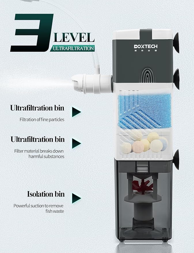 UPETTOOLS Aquarium Internal Filter, 4 in 1 Fish Tank Filters Pump Sponge Filter Ultra Silent Adjustable Submersible Power Filter for Fish Tanks 5-30 Gallon, 160 GPH, 10W