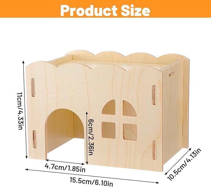 Wood Guinea Pig Hideout, Wooden Guinea Pig House Chew-Safe Hamster Hideout Hamster Explorer for Gerbils Hamsters Small Pets