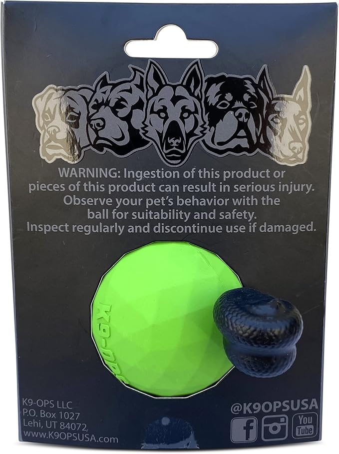 K9 Ops Dog Ball on a Rope Moki Tug Toy - Solid Rubber Fetch Training Reward - Large Dogs Tugs Durable Aggressive Chewers (Envy Green, LG/XL)