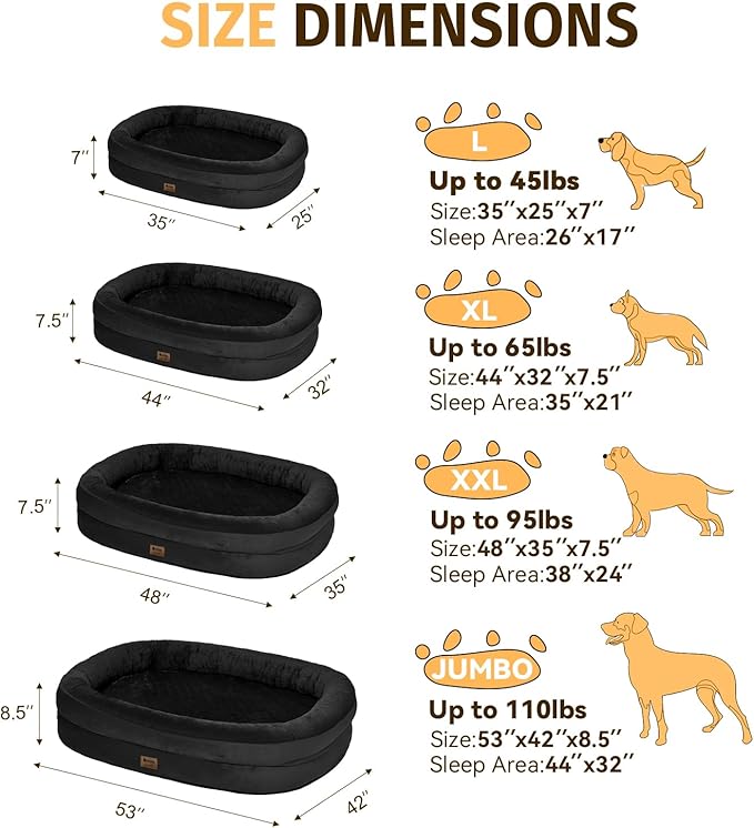 Orthopedic Dog Bed for Extra Large Dogs, XL Waterproof Dog Bed with Bolsters, Supportive Egg Crate Foam Pet Couch Bed with Removable Washable Cover & Non-Slip Bottom, Black