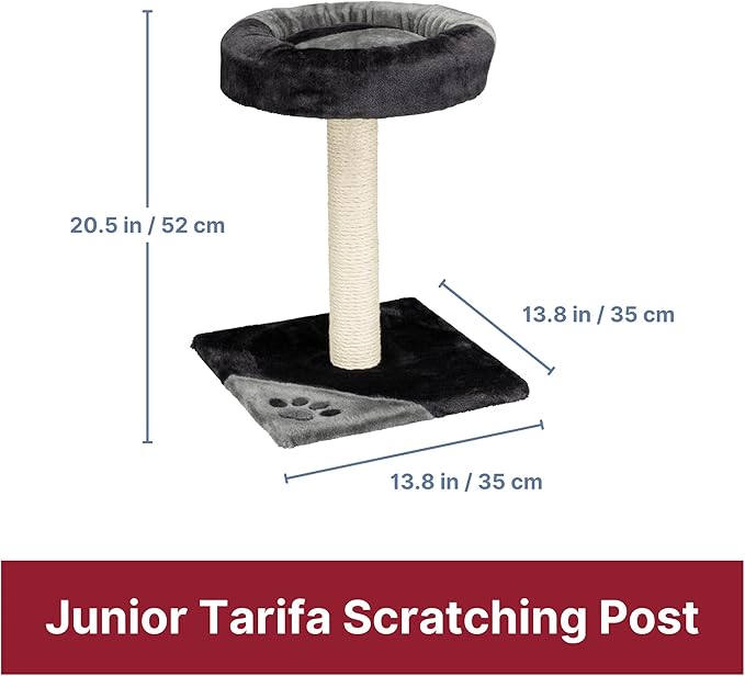 Trixie Tarifa Cat Scratching Post 20.5 Inch - Cat Scratcher with Soft Fabric Covering Base and Durable Sisal Rope - with Padded Platform - in Gray/Black