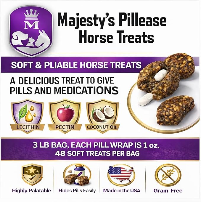 Majesty's PillEase Horse Treats | A Delicious Soft and Pliable No Bake Cookie Horse Treat | Makes Giving Pills & Medication Easy | Made in The USA - 48 Wafers