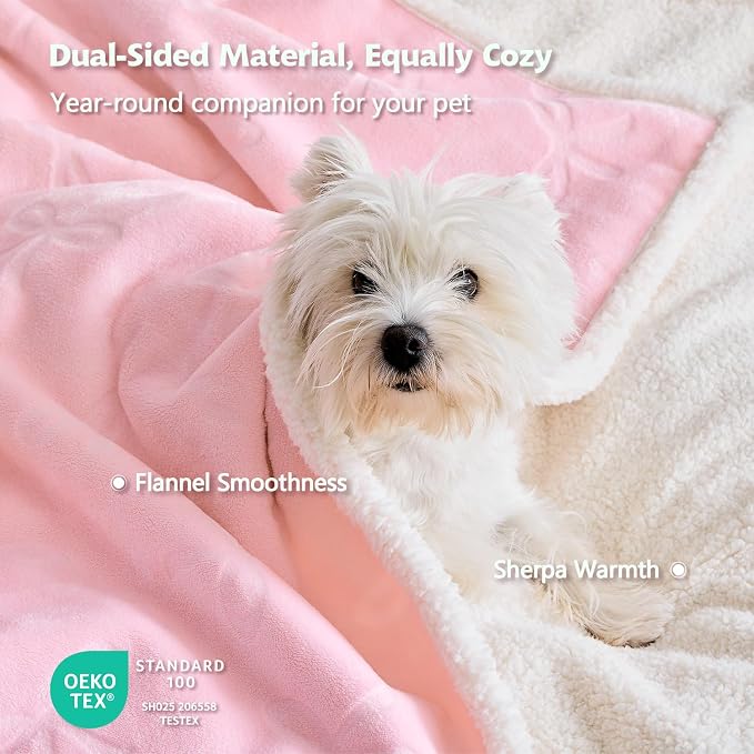 Qeils Pet Blankets for Cats - Waterproof Cat Blanket Washable - Sherpa Fleece Puppy Blanket, Soft Plush Reversible Throw Protector for Bed Couch Car Sofa, 25"X30", Pink Bows