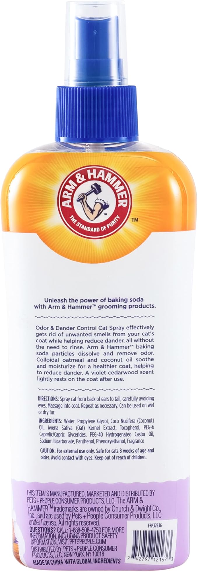 Arm & Hammer Cat Odor Control and Dander Reducing Spray with Baking Soda, Freshens and Deodorizes Cat Coat Between Baths, Paraben Free, Violet Cedarwood Scent, 8 Fl Oz