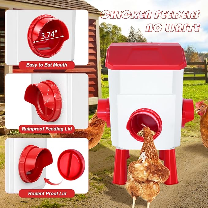 Chicken Feeder and Waterer Set 3 Gallon/26.4 Pounds, Automatic Chick Feeder and Waterer Set No Waste, Poultry Feeder Large for Hens/Ducks/Poultry