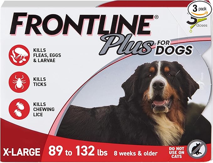 FRONTLINE Plus Flea and Tick Treatment for X-Large Dogs Up to 89 to 132 lbs. 3 Treatments