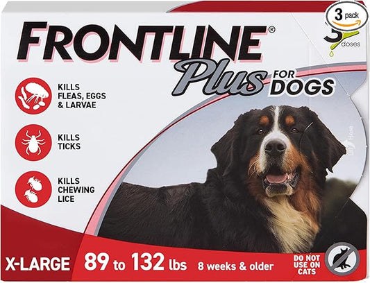 FRONTLINE Plus Flea and Tick Treatment for X-Large Dogs Up to 89 to 132 lbs. 3 Treatments
