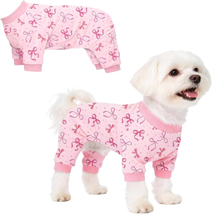 Dog Pajamas for Small Medium Dogs Recovery Suit Dog Pjs Dog Onesie Cute Soft Breathable Puppy Pajamas Pet Spring Summer Stretchy Pjs for Boy Girl - Pink Bows