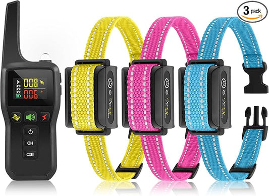 PetJoy Bark and Shock Collar Combo, Dog Bark Collar for Large Dogs, Auto Bark Collar with Remote (3 Dogs) - 3300 Ft Range, Remote and Automatic Modes 2 in 1