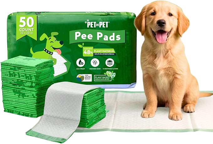 Pet N Pet 50 Counts Pee Pads for Dogs, 48% USDA Certified Plant Based Dog Pad, Unscented Puppy Training Pads, High Absorbency & Leak-Proof Pee Pads for Dogs