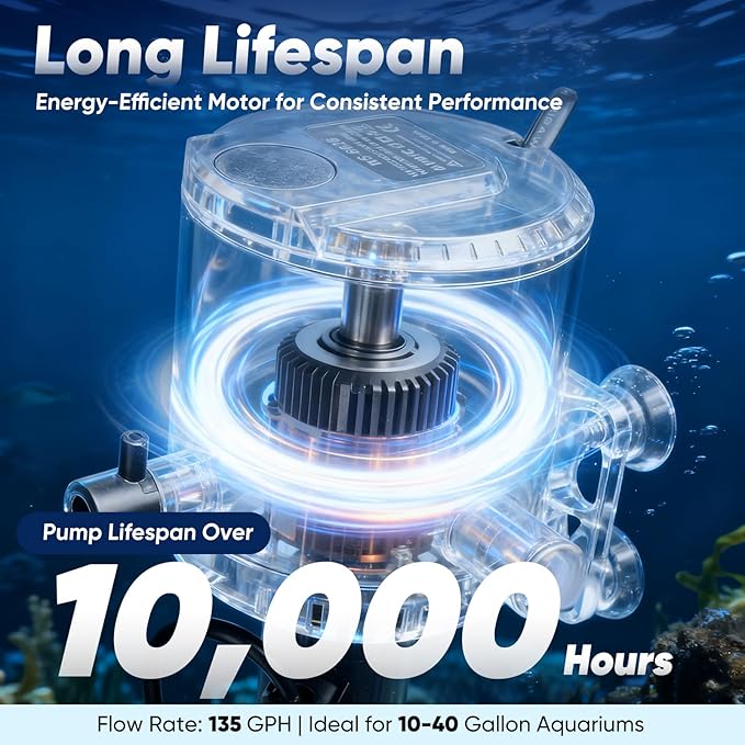 Internal Aquarium Filter for Tall 20-40 Gallon Tanks, 135 GPH 16 Inch Submersible Fish Tank Filter with Sponge Filtration, Quiet Strong Water Flow for Deep Aquariums and Larger Fish