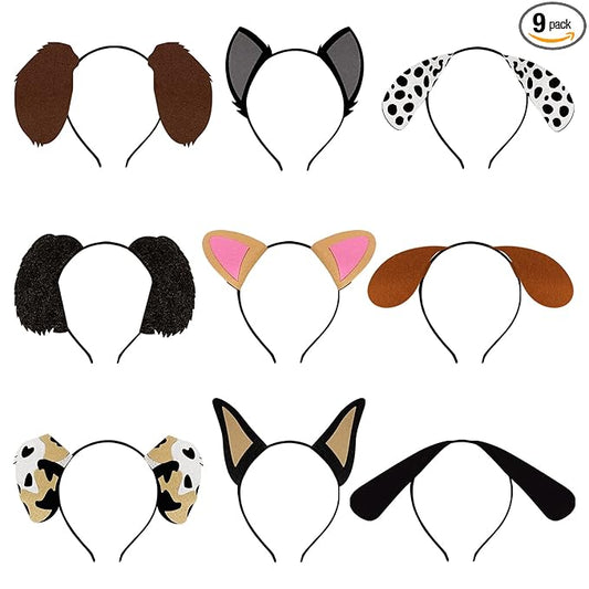 9PCS Dogs Ear Headbands for Pet Birthday Party Favors for Costumes Dress-Up Party Supplies