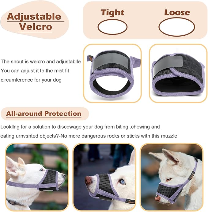 HEELE Dog Muzzle,Soft Nylon Muzzle Anti Biting Barking Chewing,Air Mesh Breathable Drinkable Adjustable Loop Pets Muzzle for Small Medium Large Dogs (Purple, XL)