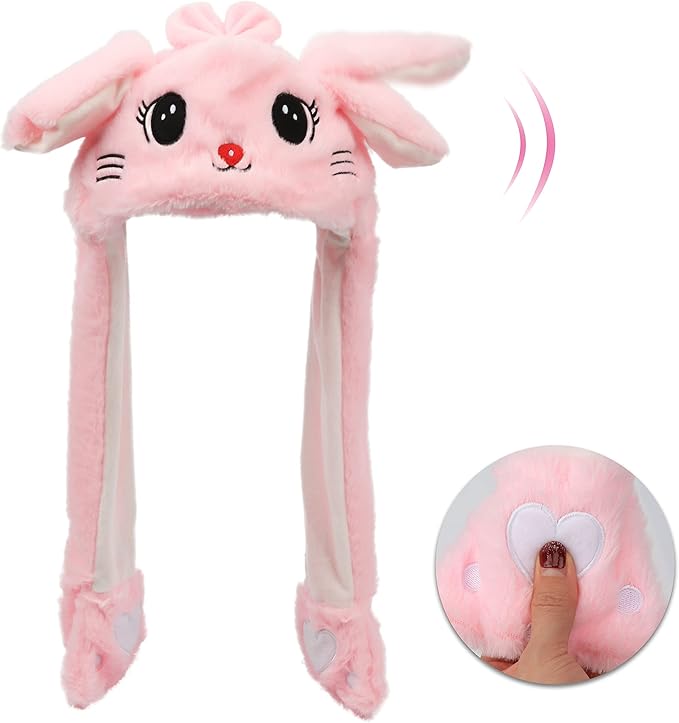 Bubblepompom Animal Hat with Ears Moving Jumping Pop Up Beating Hat Plush Holiday Cosplay Dress Up Funny Gift for Kids