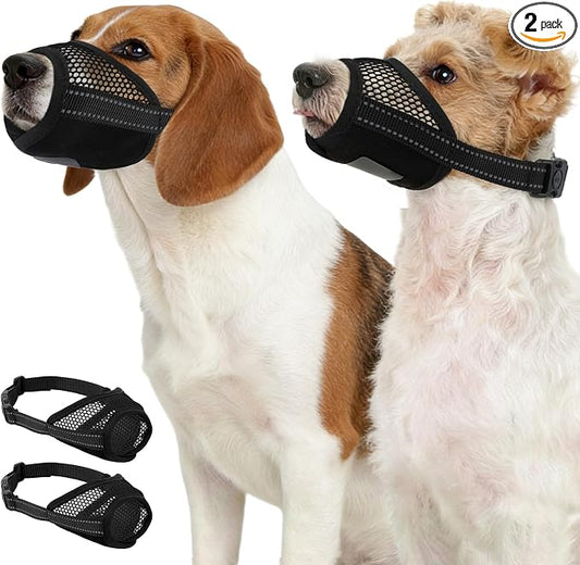 Pezluxe 2-Pack Dog Muzzle, Soft Air Mesh Muzzle Anti Biting Barking Chewing, Secure & Breathable Drinkable Pets Muzzles with Adjustable Strap, for Small Medium Large Dogs (Black-M)