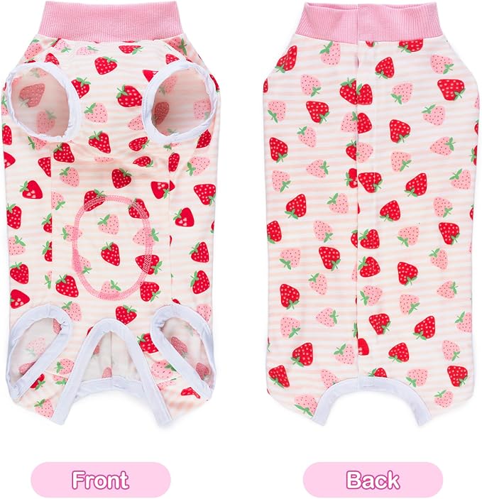 Coppthinktu Recovery Suit for Dogs After Surgery, Dog Onesie Surgery Recovery Suit for Female Spay, Soft Surgical Pajamas Bodysuits for Puppy to Prevent Licking Dog Cone Alternative Strawber XL