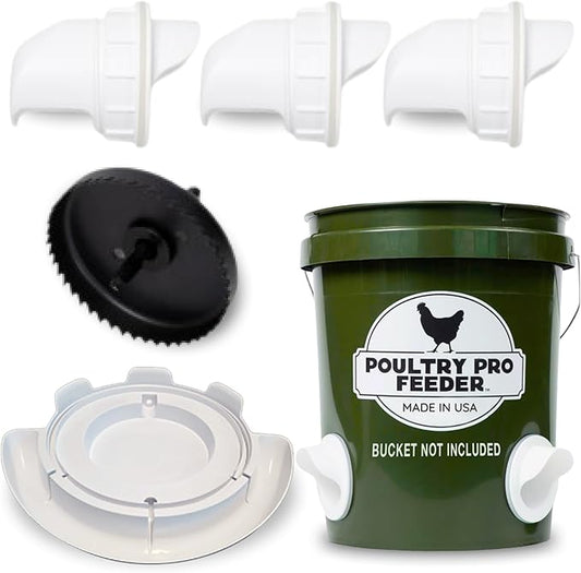 DIY Port PVC Gravity Fed Chicken Feeder 3 Ports and Hole Saw | Use for Buckets, Barrels, Bins, Troughs | Rain Proof, Weather Resistant, No Waste (Feeder and Waterer Bundle)